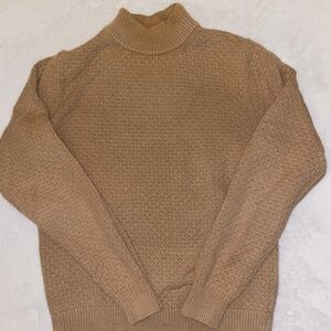 Uniqlo Tan Turtleneck Sweater with Textured Knit